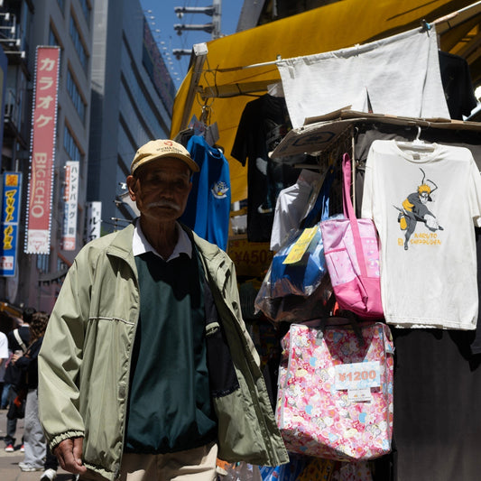 A man shops in Ueno market